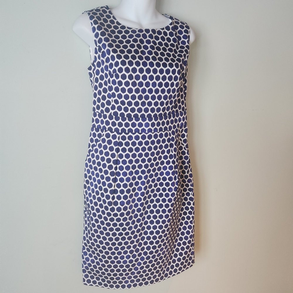 NWT $114.95 JOULES Sleeveless Dress Navy Blue White Dots Sheath